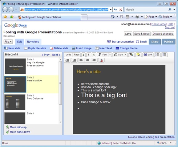 google presentations is out scott hanselman google presentation